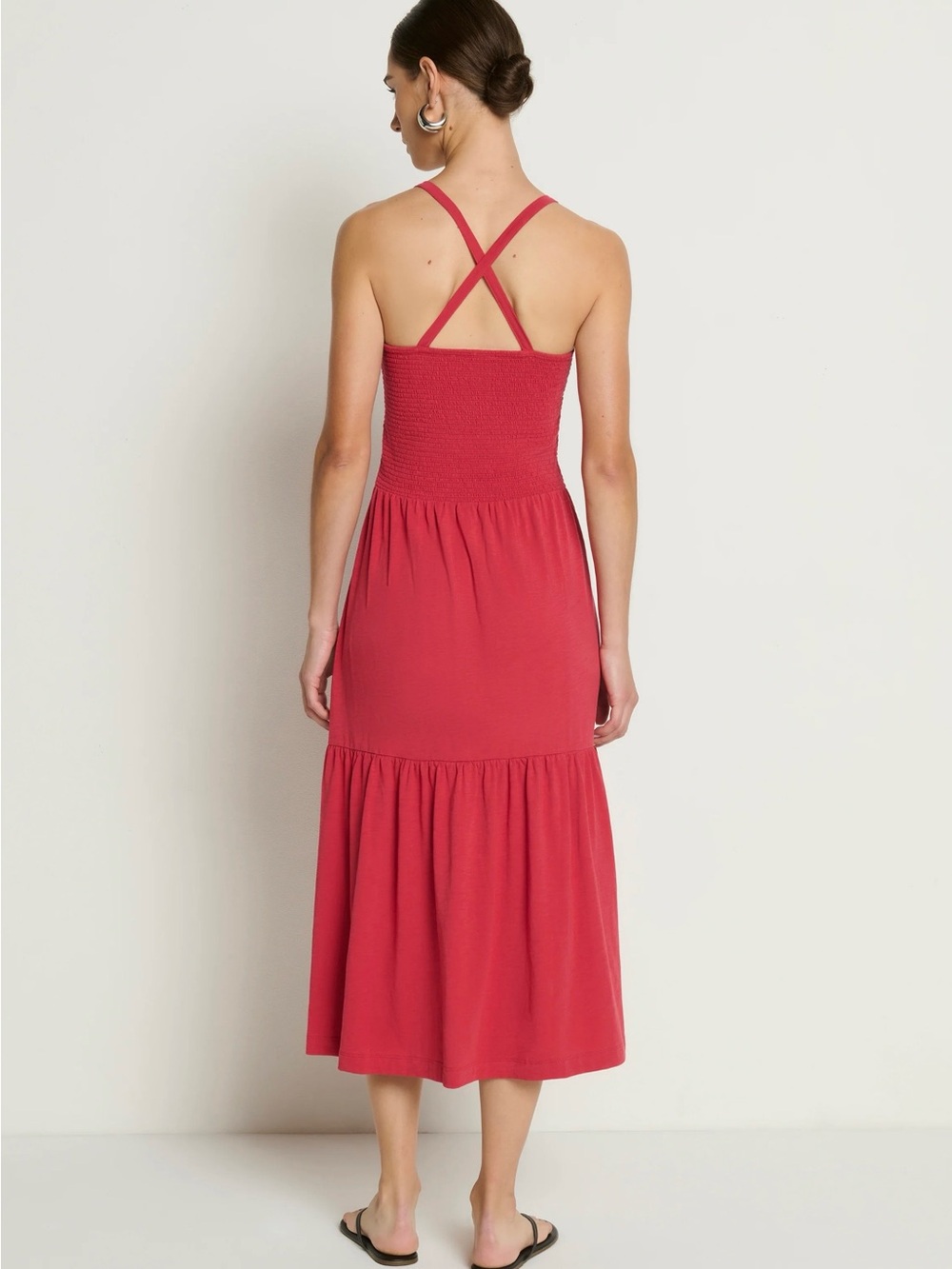 Anthropologie Nation LTD Penelope Crisscross Back Smocked Red Midi Dress NWT - Picture 8 of 13